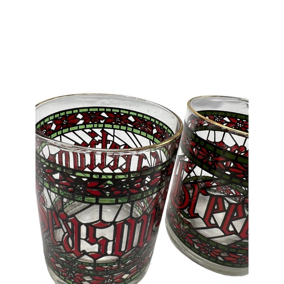 Houze "Season's Greetings" Whisky Glasses Stained-Glass Look  - Great Looking - Picture 2 of 3